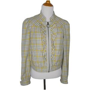 Anthropologie Idra Cropped Jacket Bomber Plaid Ruffle Zip Front Women 4